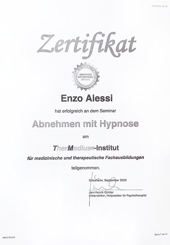 Enzo Alessi - Heilpraktiker für Psychotherapie - Zertifikate & Weiterbildungen