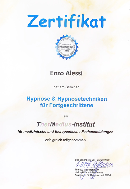 Enzo Alessi - Heilpraktiker für Psychotherapie - Zertifikate & Weiterbildungen