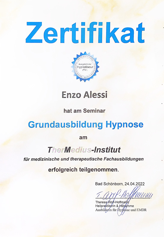 Enzo Alessi - Heilpraktiker für Psychotherapie - Zertifikate & Weiterbildungen