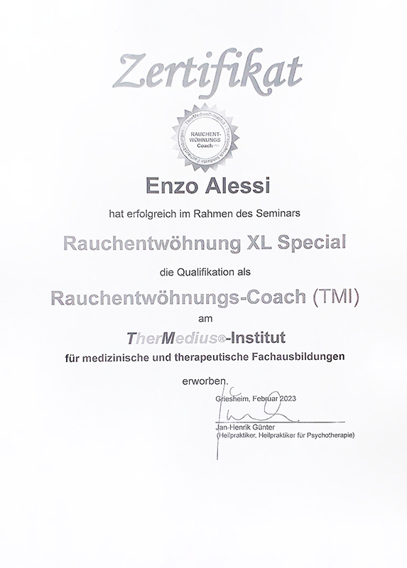 Enzo Alessi - Heilpraktiker für Psychotherapie - Zertifikate & Weiterbildungen